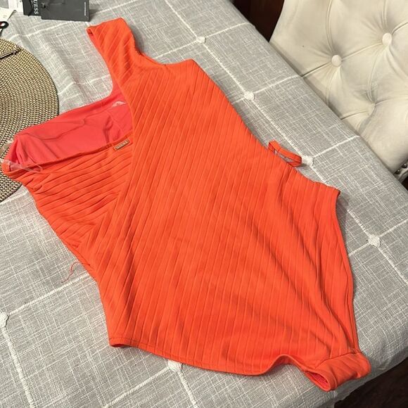 NEW Sea Level One Shoulder One Piece Swimsuit Tangerine - Picture 7 of 8